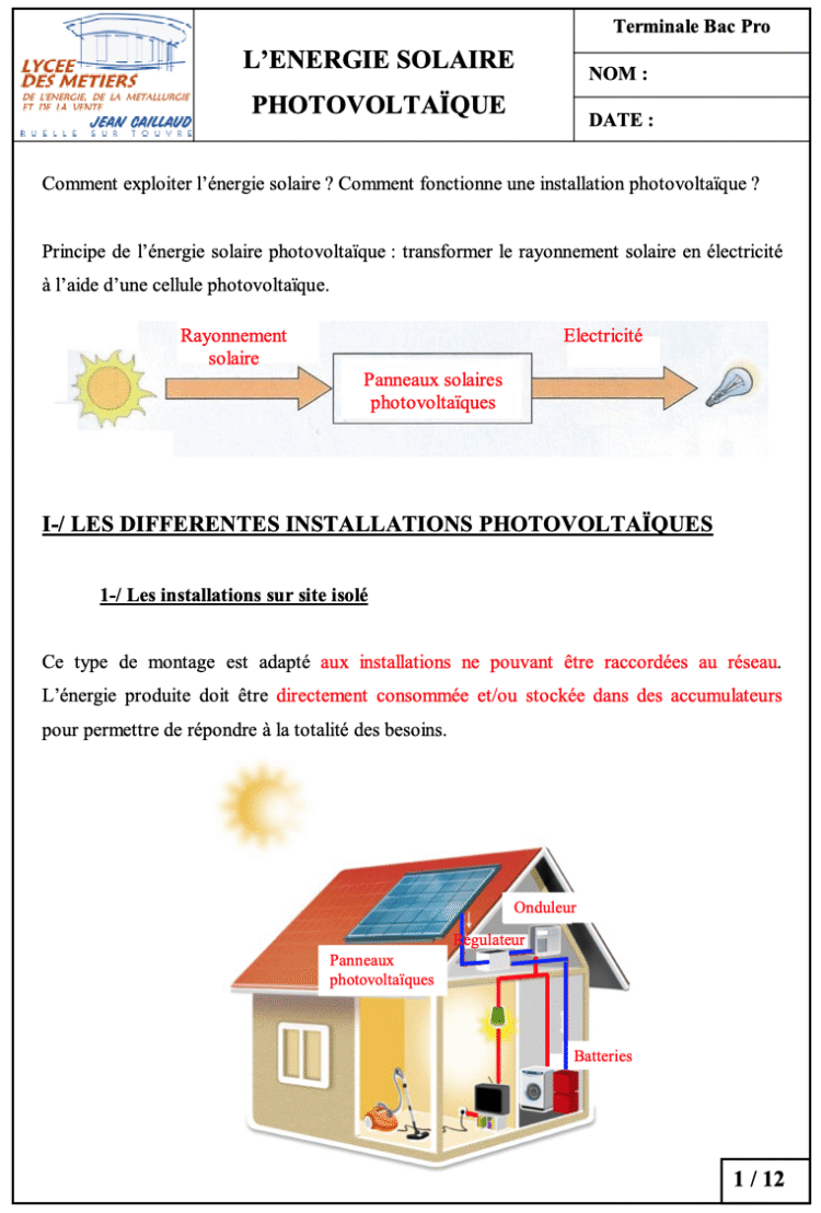 L’ENERGIE SOLAIRE PHOTOVOLTAÏQUE